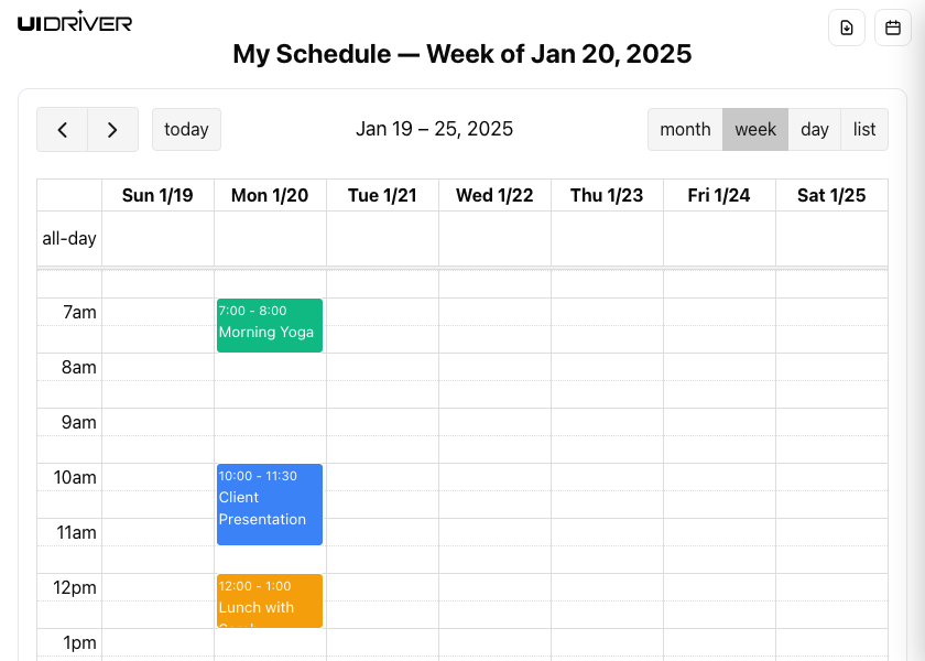 Calendar component